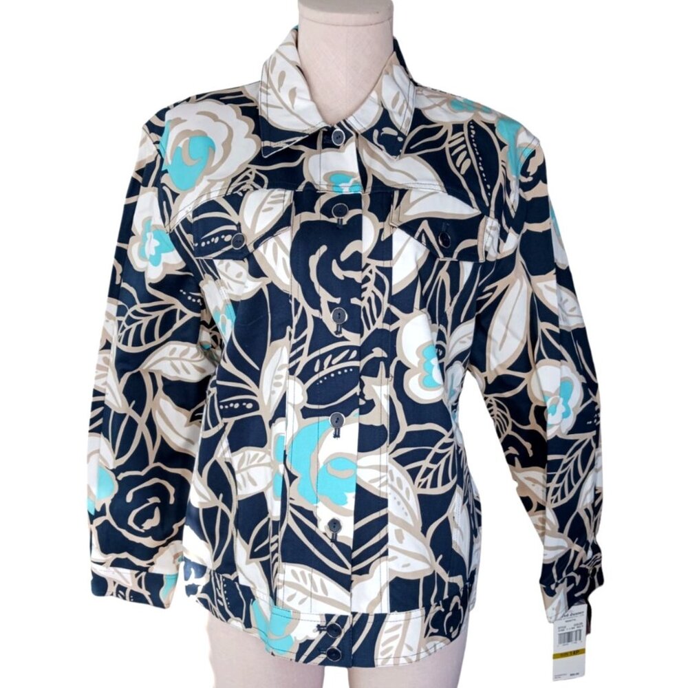 NWT Aflred Dunner Petite Womens 14P Regatta Stretch Floral Trucker Style Jacket